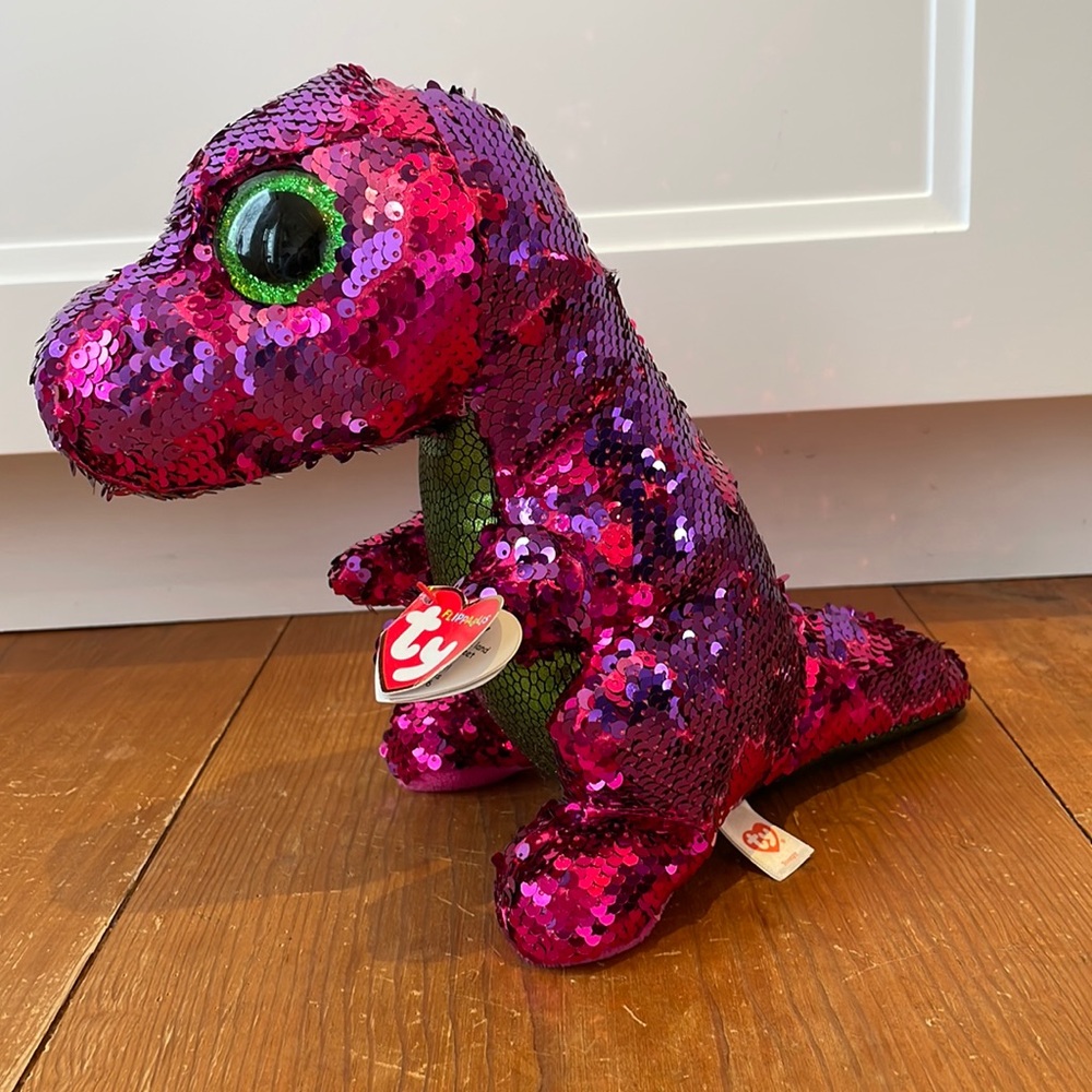 Ty Flippables, Stompy, with tags, 9’’, dinosaur, sequin